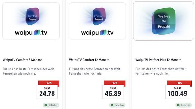 Lidl: 33% oder auf Waipu.tv Perfect Monate 12 für Plus 6 & Comfort Rabatt