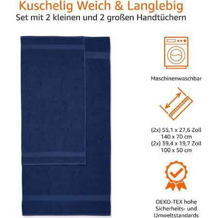 Amazon Basics Handtuch Set mit 2 Badetücher und 2 Handtücher für 18,39€ (statt 31€)   Prime