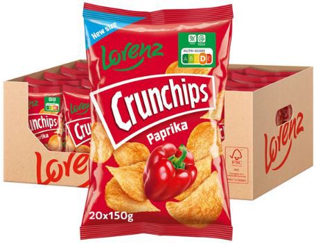 20er Pack Lorenz Snack World Crunchips Paprika je 150g ab 15,84€ (statt 36€)   Prime Sparabo