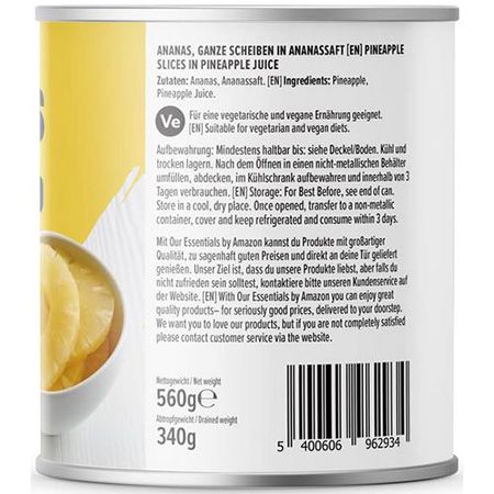 Our Essentials Ananas Scheiben in Saft, 560g ab 1,61€   Prime Sparabo