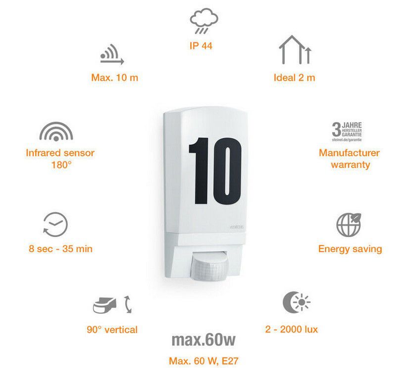 Steinel L1 Außenleuchte mit Bewegungsmelder + Hausnummer für 29,90€ (statt 38€)