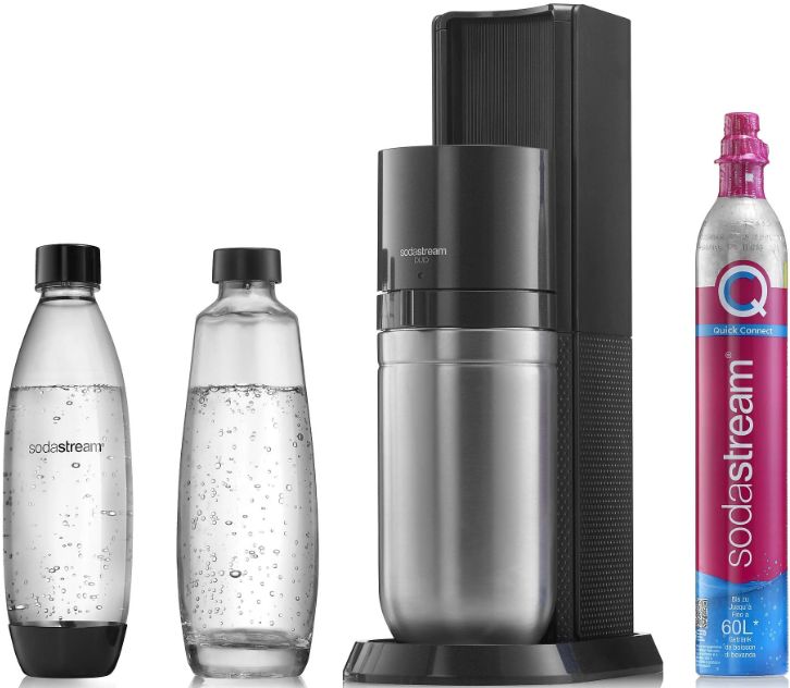 Sodastream DUO Titan   1 Kunststoff  & 3 Glasflaschen + Zylinder für 92,43€ (statt 121€)