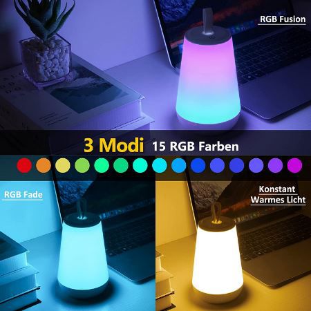 homvos LED Nachttischlampe, 15 Farben, 3 Modi, dimmbar für 13,99€ (statt 20€)