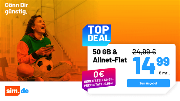 Sim.de Allnet Flat mit 50GB 5G für 14,99€ mtl. + keine Anschlussgebühr