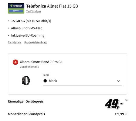 Xiaomi Redmi Note 12 Pro+ inkl. Smart Band 7 Pro GL für 49€ + o2 Allnet 15GB 5G für 9,99€ mtl.