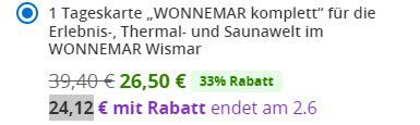 Wonnemar Wismar Erlebnis , Thermal  und Saunawelt Tageskarte ab 24,12€ (statt 40€)