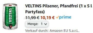 5 Liter Veltins Pilsener ab 10,19€ Partyfass (statt 12€)