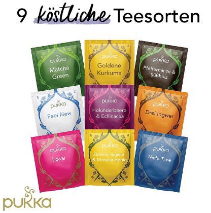 Pukka BIO Lieblingstee Selection Box, 9 Sorten, 45 Teebeutel für 15€ (statt 20€)   Prime