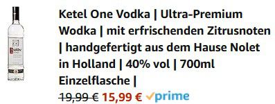 Ketel One Ultra Premium Wodka, 40% vol. ab 15,99€ (statt 23€)