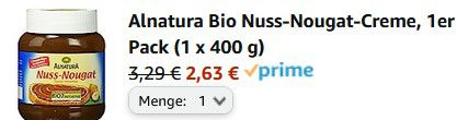 Alnatura Bio Nuss Nougat Creme, 400g ab 2,63€ (statt 3,49€)   Sparabo