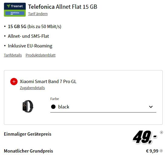 Xiaomi Redmi Note 12 Pro+ & Smart Band 7 Pro für 49€ + o2 15GB für 9,99€ mtl.