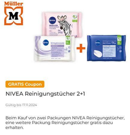 Couponplatz: 2x NIVEA Reinigungstücher kaufen und 1x gratis dazu