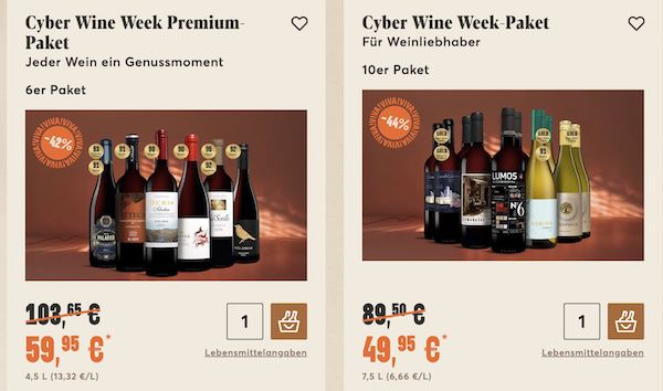 🍷🍇 Vinos: bis  50% auf Weine im Black Week Sale + GRATIS Flasche ab 89€