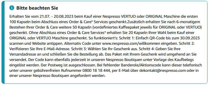 Nespresso Vertuo oder Original Kaffeemaschine kaufen + bis zu 100 Kapseln GRATIS