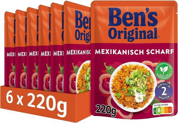 6x Bens Original Express Reis Mexikanisch Scharf, 220g ab 9,56€ (statt 14€)