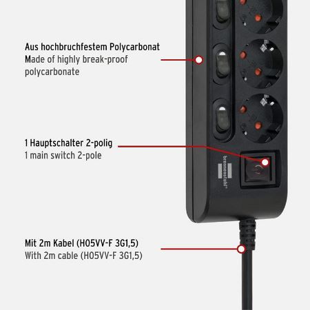 Brennenstuhl 6 Fach Steckdosenleiste mit 2 poligen Schaltern für 16,99€ (statt 27€)