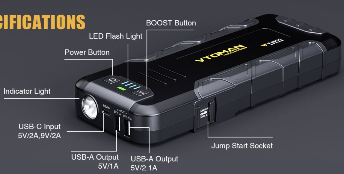 VTOMAN 4500A / 16.000mAh Starthilfe & Powerbank für 69,99€ (statt 100€)