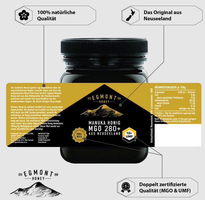 Egmont Manuka Honig MGO 280+ Neuseeland 225g für 24,99€ (statt 33€)