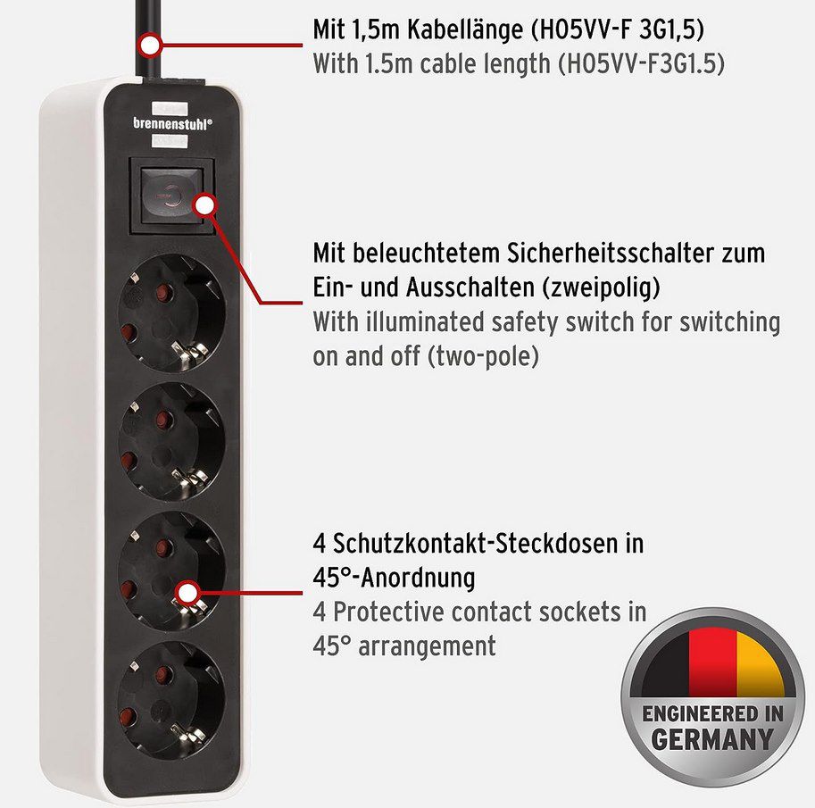 Brennenstuhl Ecolor Steckdosenleiste 4 Fach in Weiß & Schwarz für 5,79€ (statt 9€)