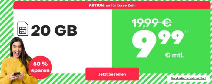 30GB 11,99€ 20GB Handyvertrag.de: Allnet-Flat 9,99€ oder mit für o2 für