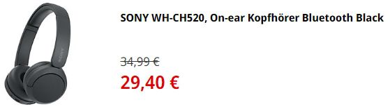 Sony WH CH520 Bluetooth Kopfhörer in 4 Farben ab 29,40€ (statt 34€)