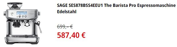 ☕ Sage The Barista Pro Espresso Maschine mit Siebträger in Edelstahl für 587,40€ (statt 649€)