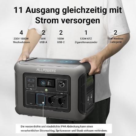 Allpowers R1500 Tragbare LiFePO4 Powerstation mit 1.152Wh für 524,99€ (statt 1.100€)