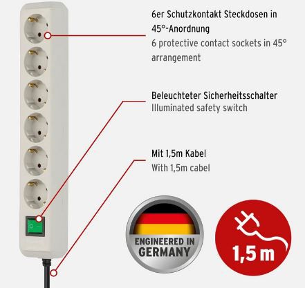 Brennenstuhl Eco Line 6 Fach Steckdosenleiste für 5,75€ (statt 12€)