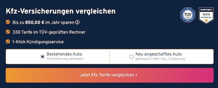 🚗 Kfz Versicherung wechseln (bis zu 850€/Jahr sparen) + Prämie: 60€ Gutschein