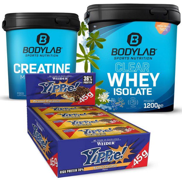 Bodylab Whey Protein 1,2kg + Creatine 500g + 12x Weider Yippie Bars für 52€ (statt 90€)