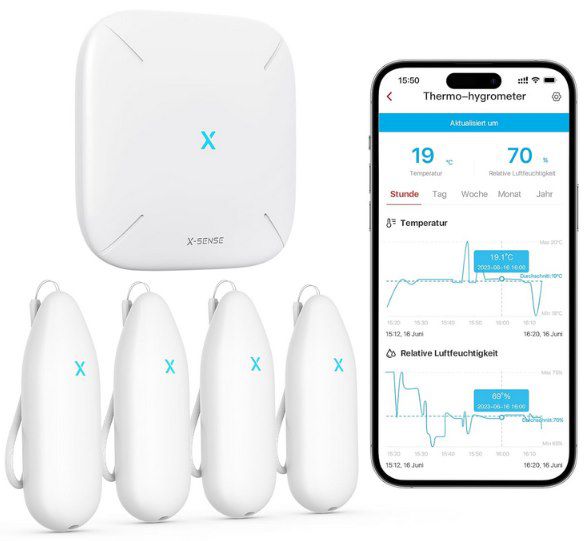 X Sense WLAN Hygrometer mit 4 Sensoren & App Anbindung für 47,59€ (statt 70€)