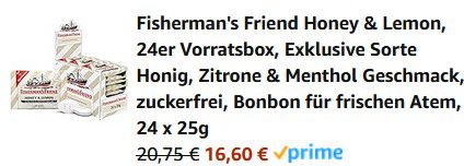 24er Pack Fishermans Friend Honey & Lemon für 16,60€ (statt 27€)