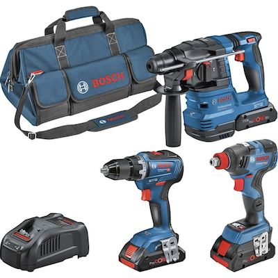 Bosch Werkzeug-Set inkl. 3 Akkus, Ladegerät & Tasche für 479€ (statt 540€)