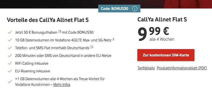 KNALLER! 🔥 GRATIS: 12 Wochen Vodafone CallYa 10GB LTE/5G