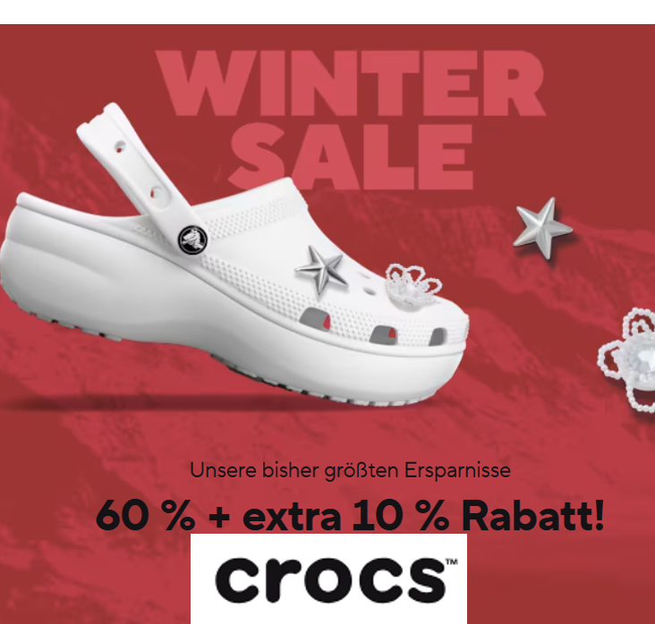 Crocs Winter Sale bis 60% Rabatt + 10% extra Rabatt keine VSK ab 35€