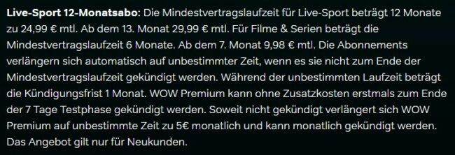 Monate 40€) WOW 24,99€ + + Serien TV: Live-Sport (statt für 12 Abo mtl. 6 Filme Mon.