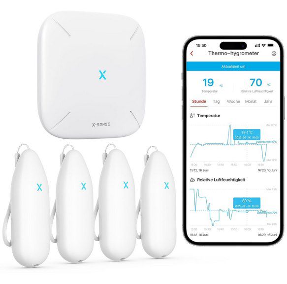 X-Sense WLAN Hygrometer mit 4 Sensoren & App-Anbindung für 47,59€ (statt 70€)