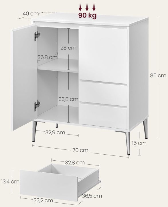 VASAGLE Sideboard mit 2 Schubladen in Weiß für 48,46€ (statt 73€)