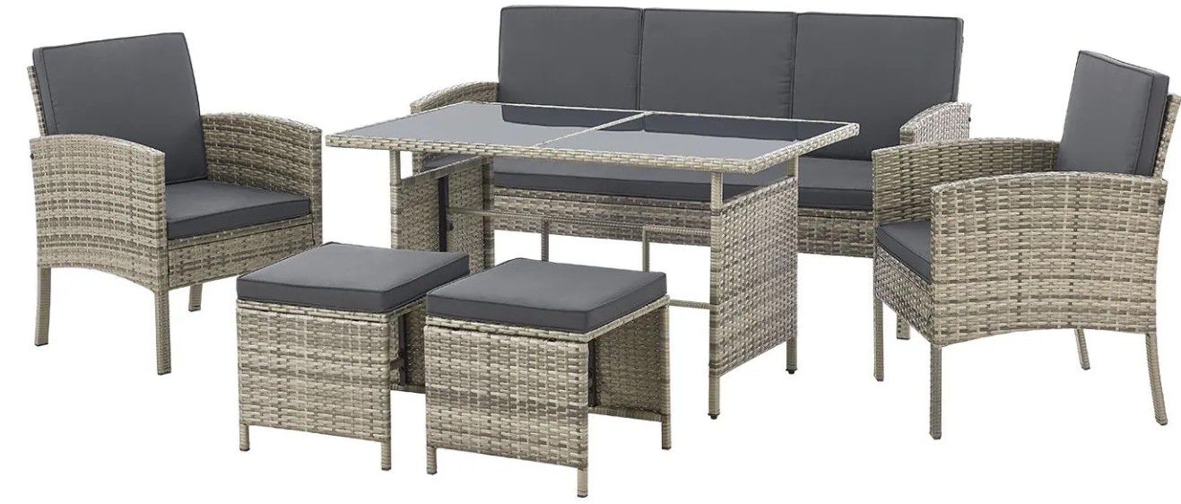 Juskys Turin Polyrattan 6 tlg. Outdoor Sitzgruppe mit Tisch für 293,94€ (statt 380€)