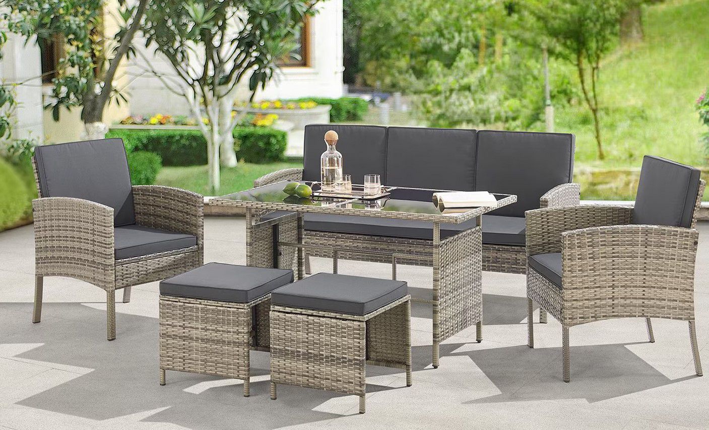 Juskys Turin Polyrattan 6 tlg. Outdoor Sitzgruppe mit Tisch für 293,94€ (statt 380€)