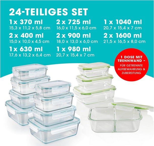 GOURMETmaxx Klick it 12er Glas Frischhaltedosen Set mit Deckel für 54,99€ (statt 70€)