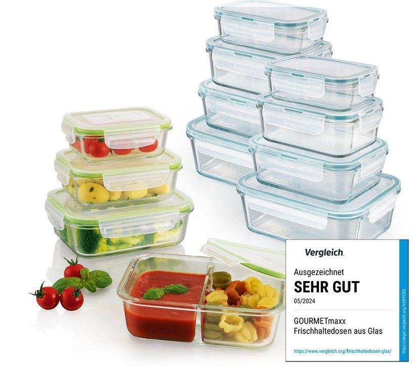 GOURMETmaxx Klick it 12er Glas Frischhaltedosen Set mit Deckel für 54,99€ (statt 70€)