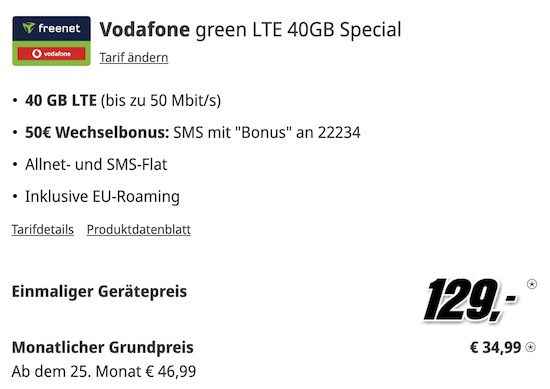 Samsung Galaxy S24+ für 129€ + Vodafone 40GB Allnet 34,99€ mtl. + 50€ Bonus