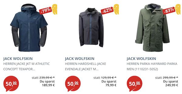 Jack Wolfskin Jacken je nur 47,25€   nur Größe M