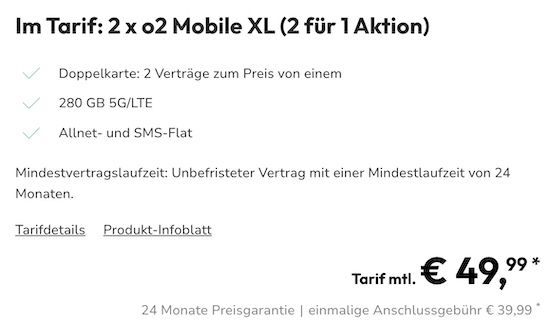 Apple iPhone 15 (256GB) für 29,95€ + 2x o2 Allnet 280GB für 49,99€ mtl.