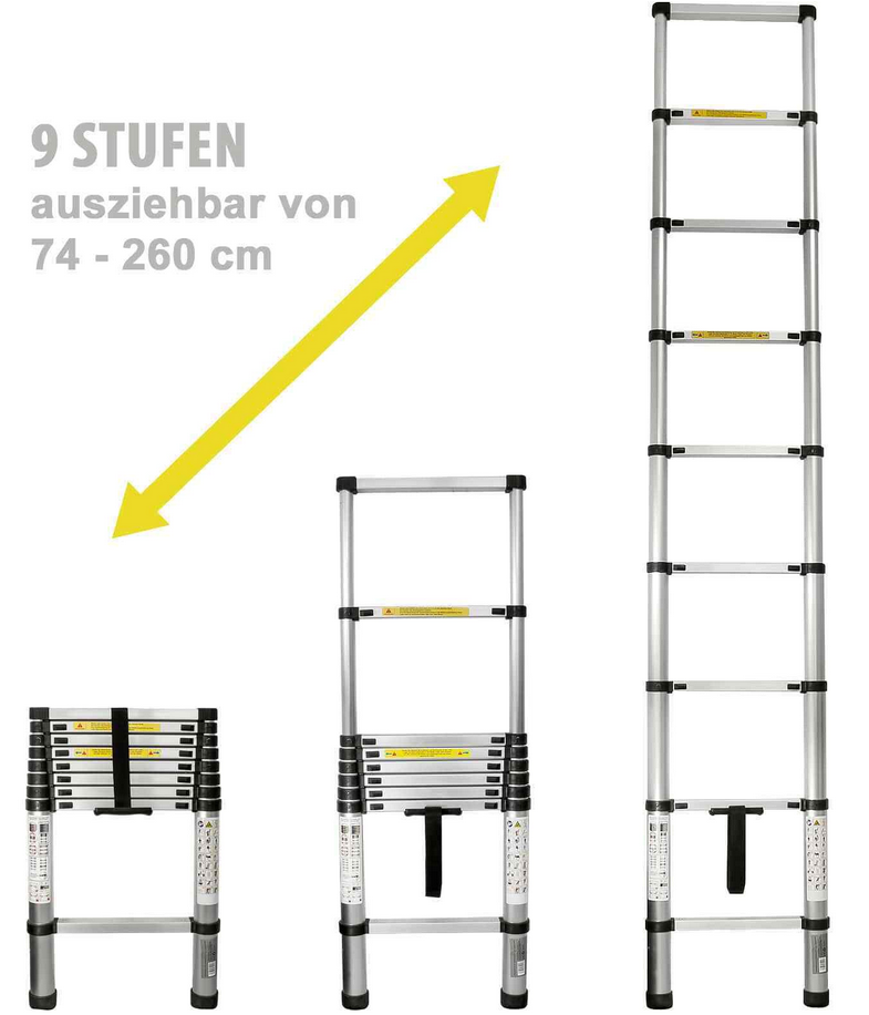 Eaxus Alu Teleskopleiter max. 2,6m für 54,95€ (statt 64€)