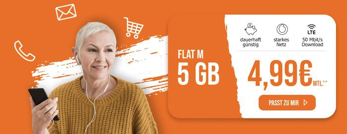 🔥 Vodafone 5GB LTE inkl. Allnet Flat (!) für nur 4,99€ mtl. + monatlich kündbar!