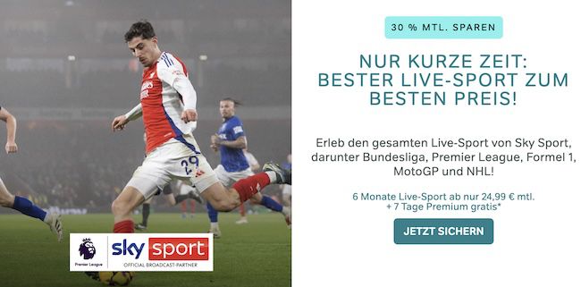 ⚽️ WOW TV: 6 Monate Live Sport für 24,99€ mtl. (statt 35€)