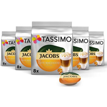 5er Pack Tassimo Jacobs Latte Macchiato Caramel, 5 x 8 Kapsel ab 17,95€ (statt 28€)