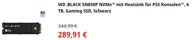 WD Black SN850P NVMe SSD mit Kühlkörper, 4 TB, PCIe 4.0 x4 für 289,91€ (statt 345€)